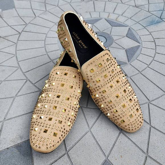 Asher Green Tonal Crystal Studded Suede Smoking Loafer Dress Shoes 14 - Picture 12 of 12